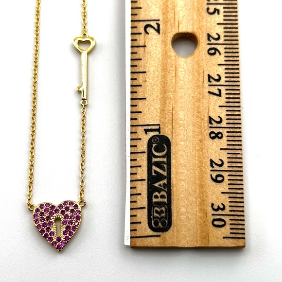 18K Gold Plated over 925 Sterling Silver Luxury Heart Lock With Key Necklace - Picture 4 of 9